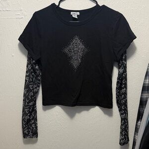 Rue21 Black and White Layered Graphic Tee